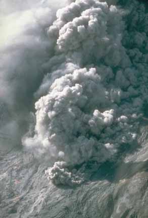 Photograph of pyroclastic flow descending the flank of Augustine Volcano