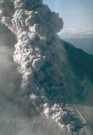 Photograph of eruption column and pyroclastic flow
