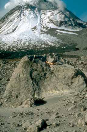 Photograph of apron of pyroclastic flow deposits at the base of Augustine Volcano