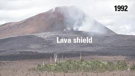 Photo of Pu‘u ‘O‘o cone and shield against west flank of cone, Kīlauea Volcano, Hawai‘i