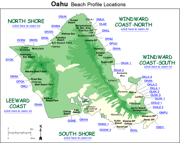 map of oahu beaches. [Oahu Beach Profile Location Map]