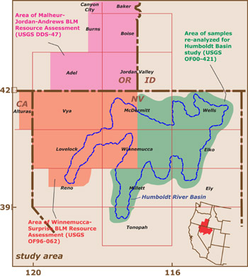 map, location of the study area in northern Nevada, southeastern Oregon, northwestern California, and southwestern Idaho