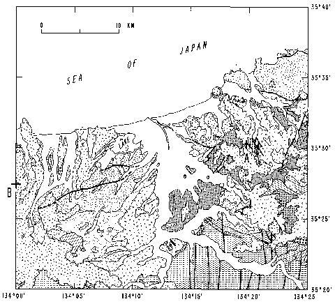 Detail of Figure 5 -  Geologic map of the Tottori, Japan, area showing surface faulting of 1943