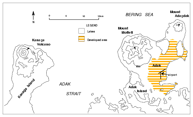 Figure 7. Sketch of portions of Kanaga and Adak Islands.